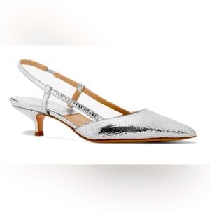 Michael Kors COLLECTION Hallie Runway Crackled Leather Pump, 41. Silver